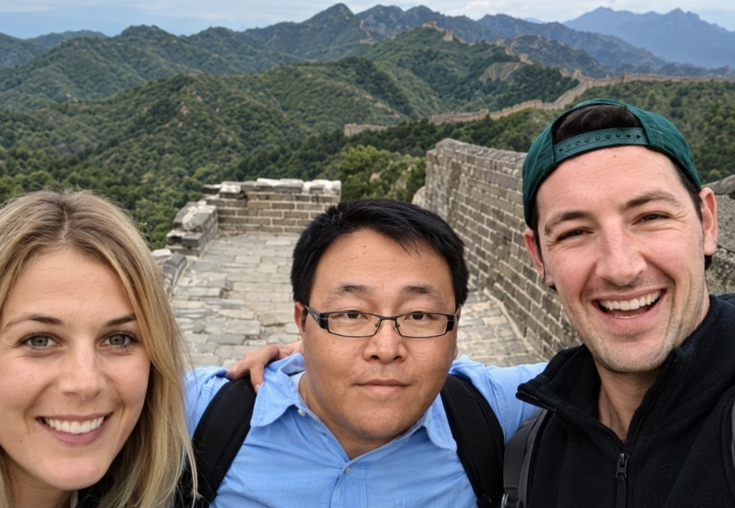 Restored archival Great Wall tour photo labeled Mark M.