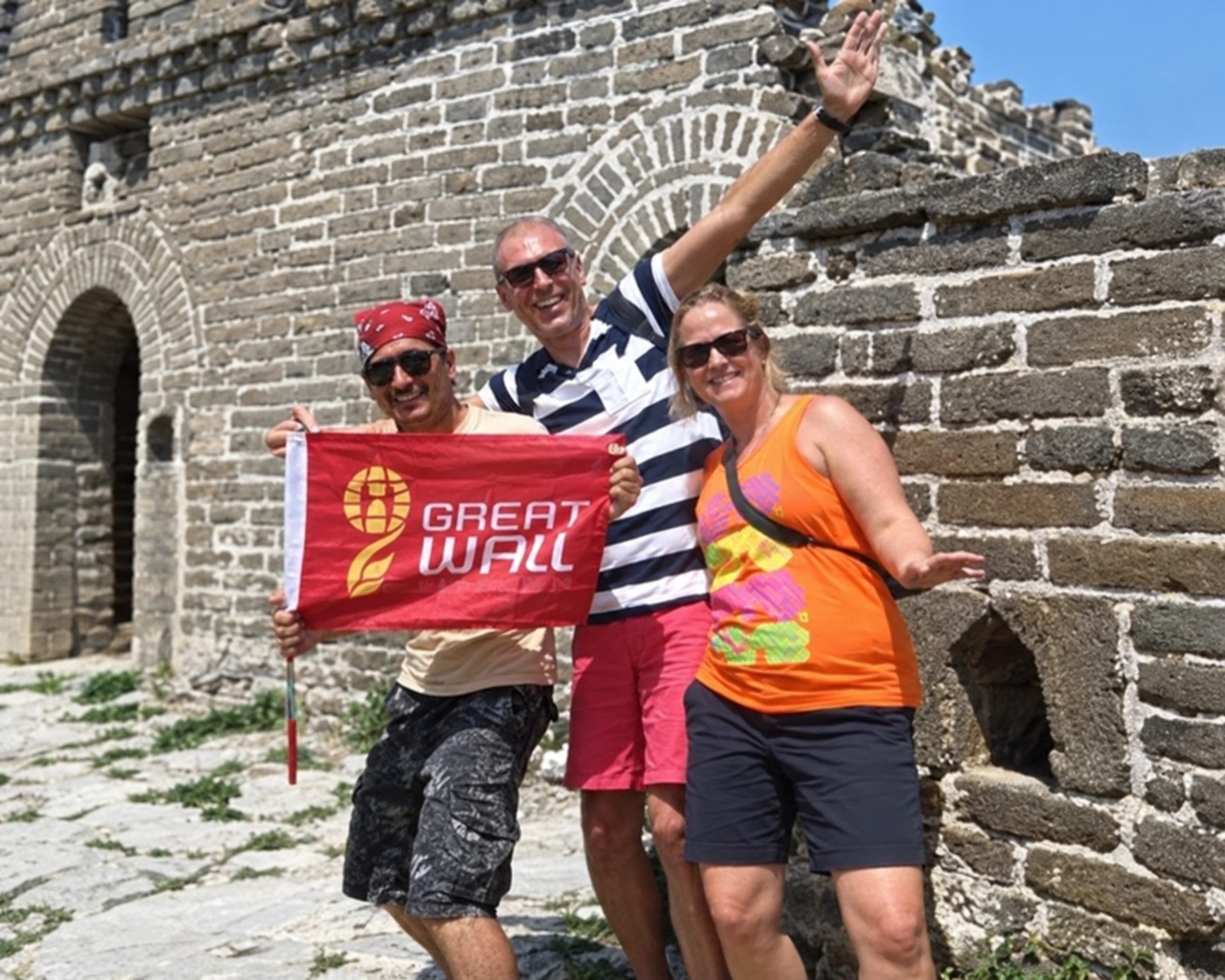 Restored archival Great Wall tour photo labeled Aaron Z.