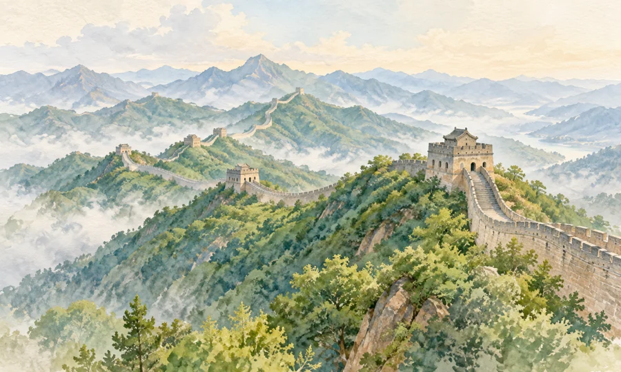 Watercolor illustration inspired by Best China Tour Vacations