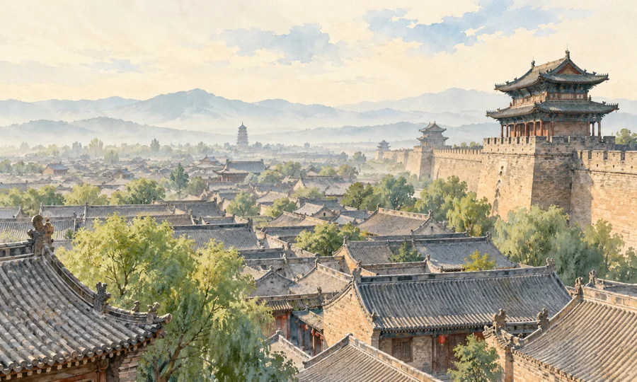 Watercolor illustration inspired by Pingyao · China’s Historic Financial Center
