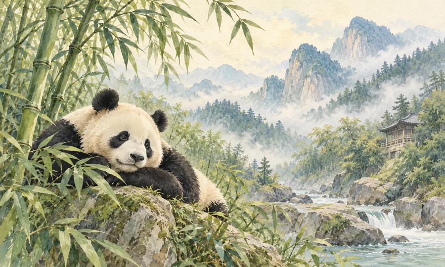 Watercolor illustration inspired by Panda-Volunteer-Program